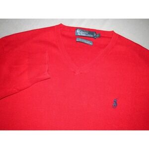 Polo Ralph Lauren 100% Pima Cotton Red Light Weight V-Neck Sweater Men's XL